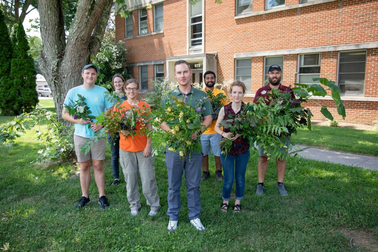 Jacob Barney and six graduate students conducted the first-ever comprehensive meta-analytic review examining the ecological impacts of invasive plants. Shown (l-r): Cody Dickinson, Ariel Heminger, Becky Fletcher, Gourav Sharma, Jacob Barney, Rachel Brooks, and Vasiliy Lakoba.