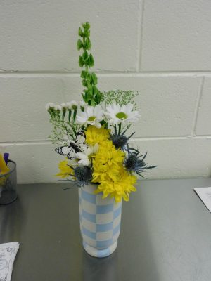 The finished floral arrangements.