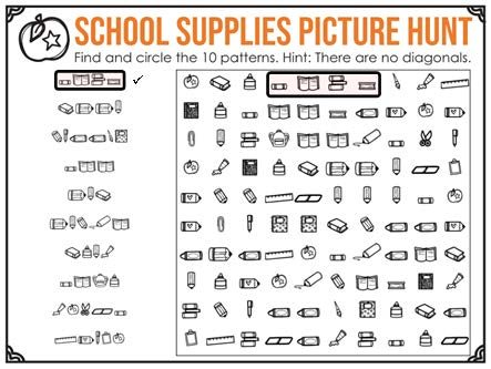 School supplies picture hunt.