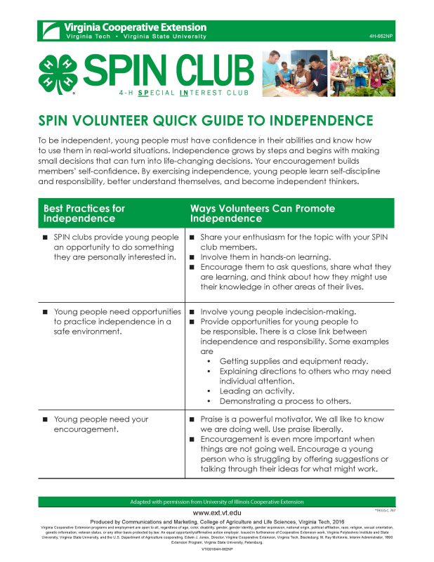 SPIN Volunteer Quick Guide to Independence Cover of SPIN Volunteer Quick Guide to Independence