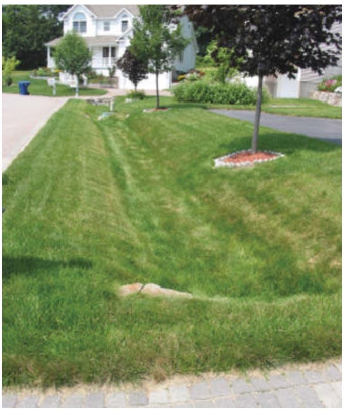 An example of a grass swale in a residential application.