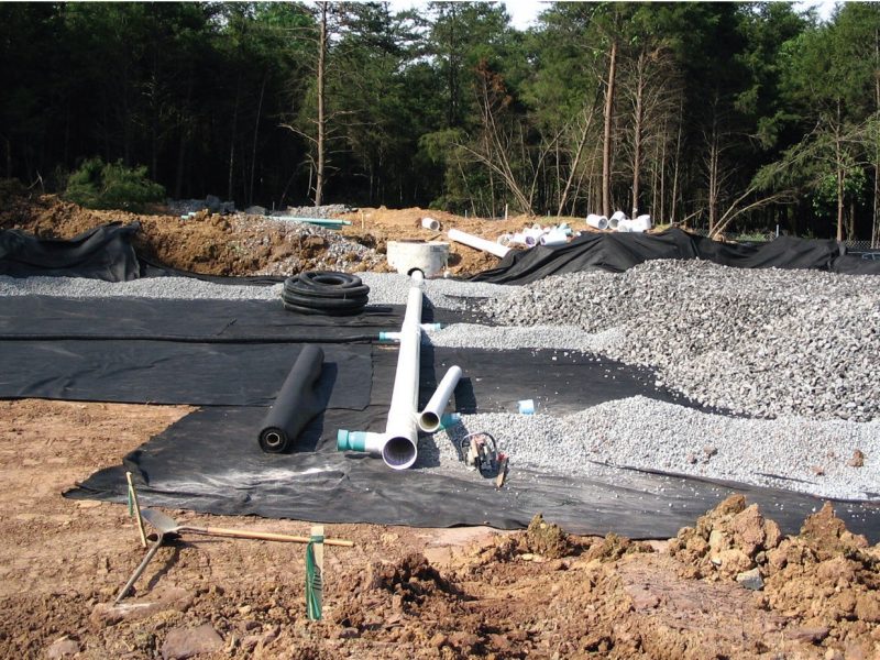Construction of an infiltration basin.
