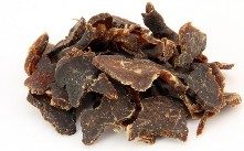 Photo of dehydrated beef on a white background