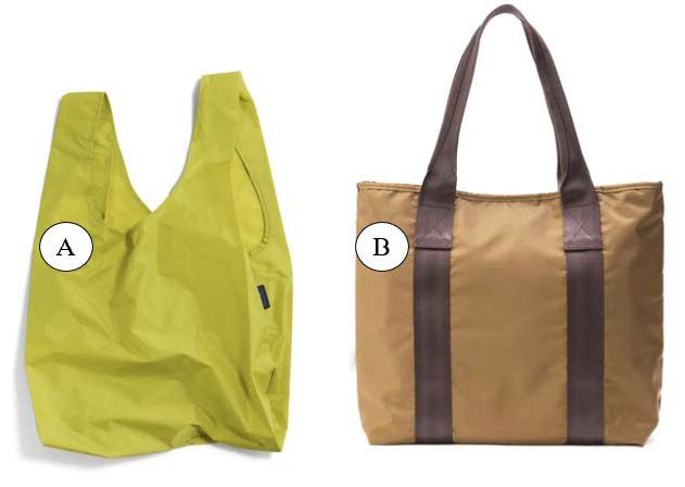 Figure 3. Reusable bags are made from A) nylon and B) cordura fabric. (Risdstore and Tsuchiya Kaban)