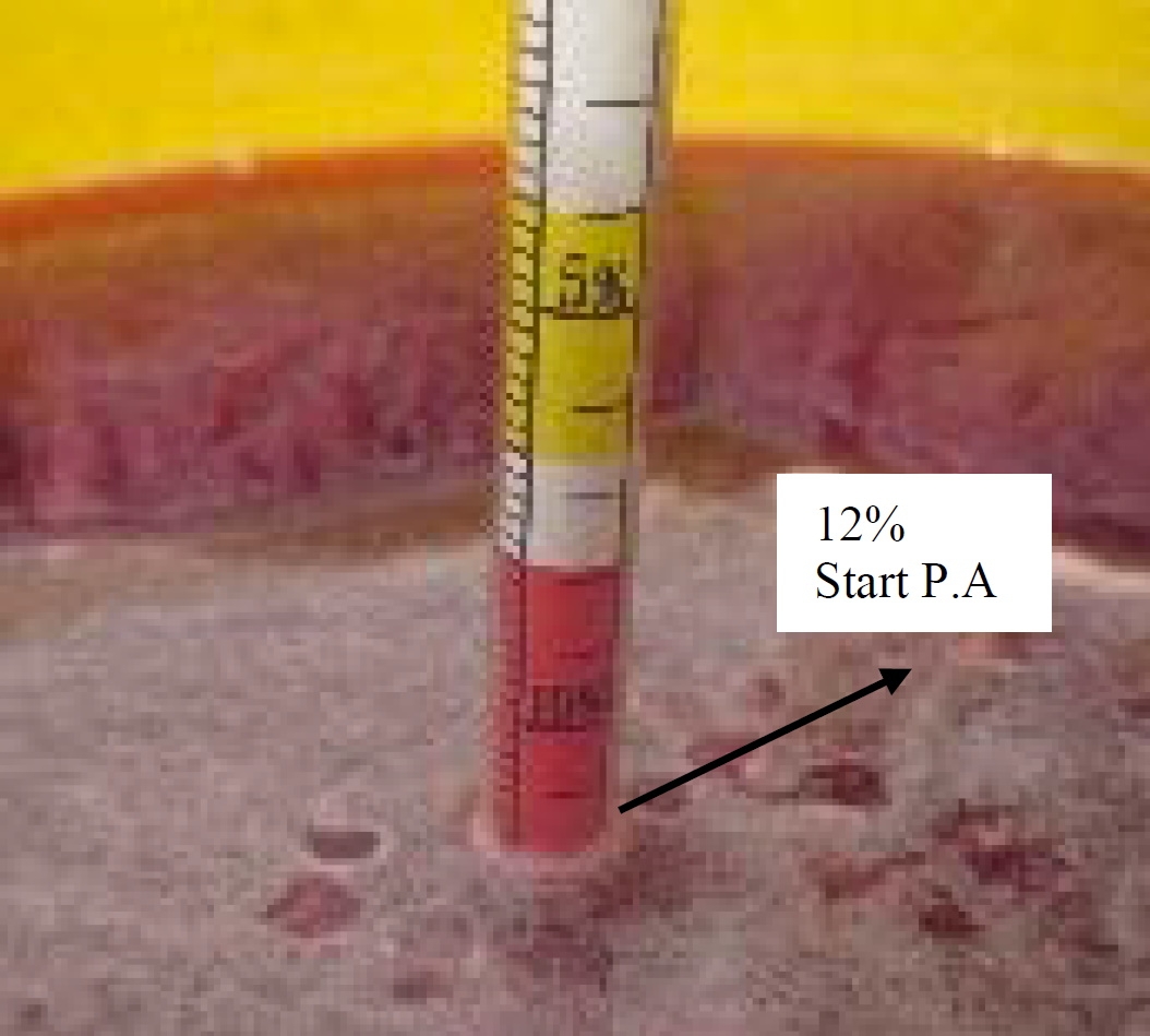 A hydrometer showing fermantation at 12%.