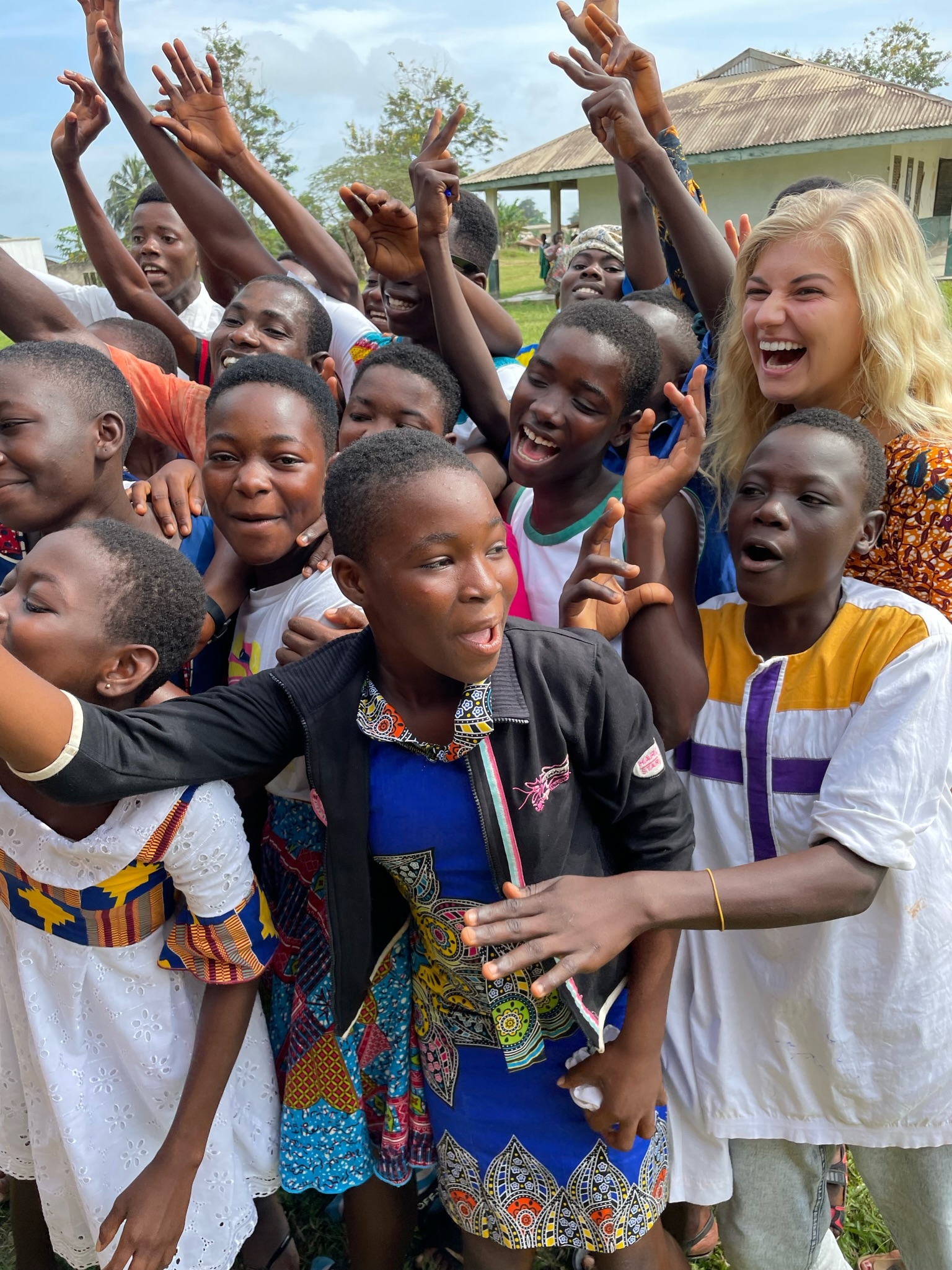 Mary Michael Lipford with students in Ghana.